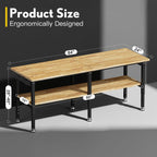 84” Adjustable Work Bench, 2-Layer Heavy Duty Workbench, 6000 LBS Capacity Workbench with Pegboard & Power Outlet, Rubber Wood Work Table for Garage, Office, Workshop, Home