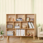 LEYAOYAO 10 Cube Bookshelf,3 Tier Modern Wide Bookcase with Legs,Mid-Century Wood Bookshelves Storage,Natural Large Book Case,Freestanding Organizer Display Shelf for Bedroom,Living Room,Office