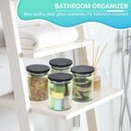 2 Pack Ribbed Glass Qtip Holder Dispenser Set - Apothecary Jars with Lids - Bathroom Canister Storage Organizer and Vanity Makeup Organizer for Cotton Ball,Swab,Round Pads,Floss