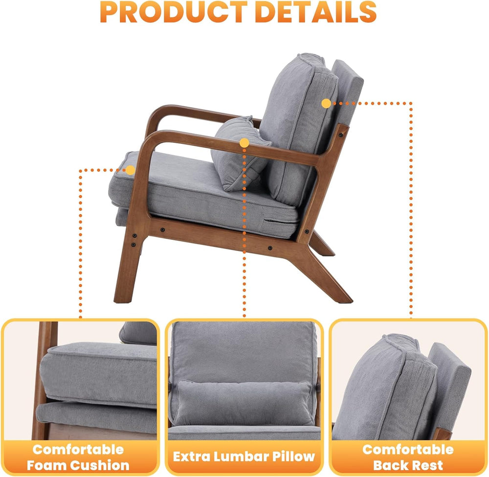 DUMOS Mid Century Modern Chairs Set of 2, Accent Chair with Arms and Waist Cu...