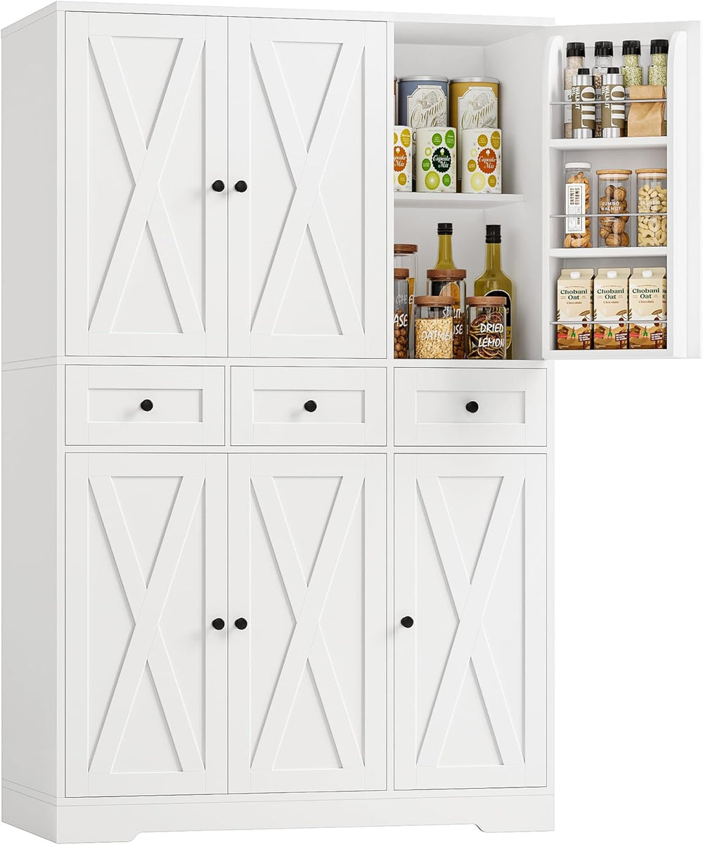 HOSTACK Modern Farmhouse Kitchen Pantry Storage Cabinet, 67" H Kitchen P...