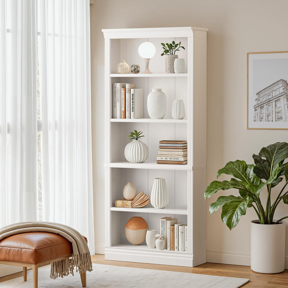 Furniwell Bookcase Bookshelves, 5-Shelf Tall Bookcase 71" Wood Open Disp...