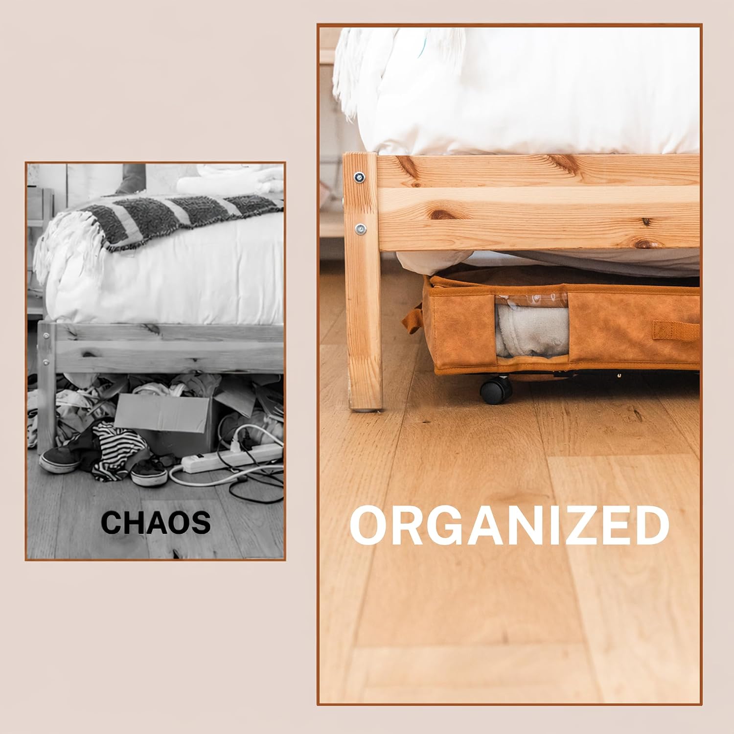 Premium Vegan Leather Under Bed Storage with Wheels | Low Profile Rolling Storage Box with Metal Frame | Pull-Out Underbed Organizer for Clothes, Shoes & Books | Space-Saving Storage Solution