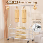 EAGMAK Heavy Duty Clothes Rack Load 688 LBS, Rolling Clothing Rack With 3 Shelves, Adjustable Metal Clothes Hanger with Wheels Portable Wardrobe Organizer Garment Rod for Hanging Clothes (White)