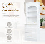 83.7inch High Modern Kitchen Pantry, Freestanding Tall Kitchen Hutch with 5 Storage Drawers and Adjustable Shelf, Display Cupboard Cabinet with Faux Marble Top, White