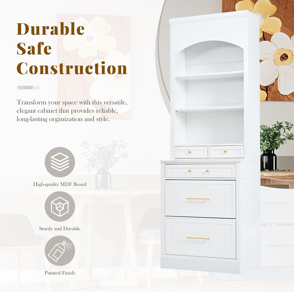 Modern 83.7inch High Kitchen Pantry, Freestanding Tall Kitchen Hutch with Fau...