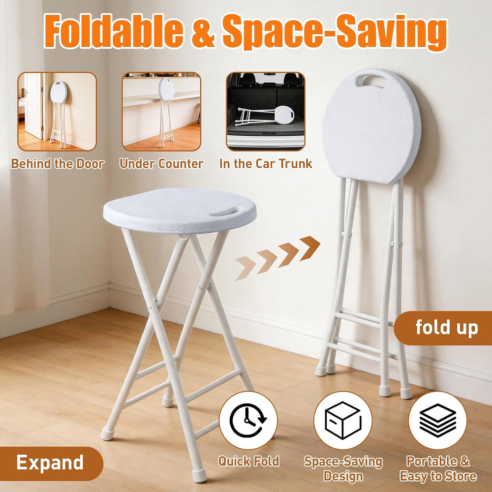 Folding Stool, White 24 Inch Foldable Bar Stool with Handle | Portable Seat, ...