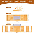 Foldable Bathtub Caddy Tray, Bamboo Bath Tub Tray Table for Tub with Wine Glass Holder Book Phone Tablet Holder with Extending Sides, Adjustable Bathroom Bathtub Free Soap Holder Gift Idea (Beige)
