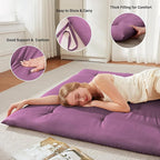 Japanese Floor Futon Mattress Queen Size 60"x 80", Foldable Floor Bed Mattress, Portable Tatami Mat Sleeping Pad, Folding Futon, Roll Up Floor Lounger for Guest Room Dormitory (Purple)