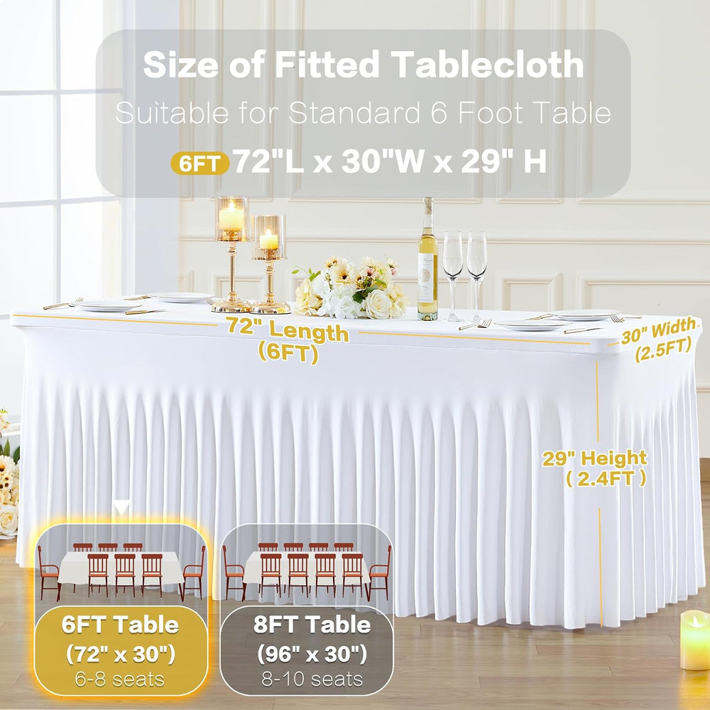 gogoparti 2 Pack Spandex White Fitted Table Cloth for 6ft Rectangle Tables Wh...