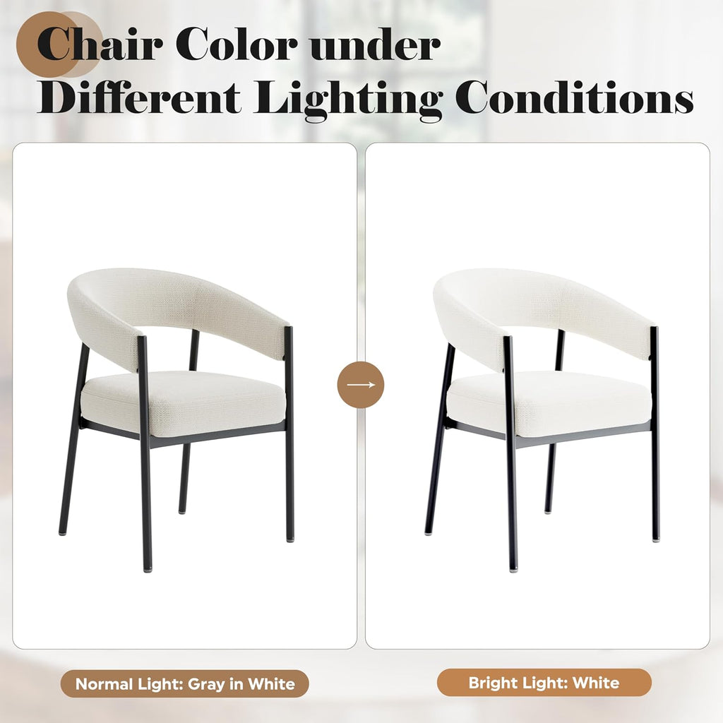 yeag Modern Dining Chairs Set of 2, Upholstered Barrel Dining Room Chairs with Curved Back, Farmhouse Accent Arm Kitchen Side Chairs with Metal Legs for Kitchen, Home, Apartment (Off White)