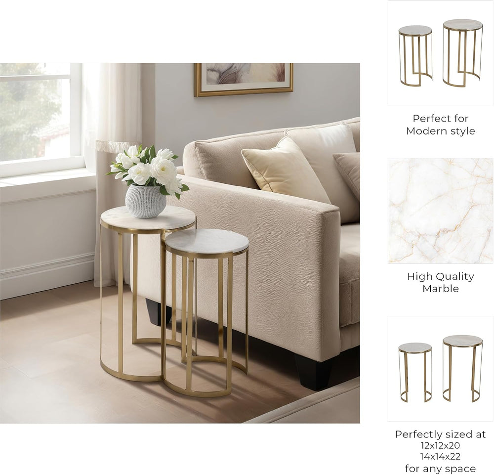 Elegant End Table, Side Table, or Night Stand for Room Decor - Round Metal Ac...