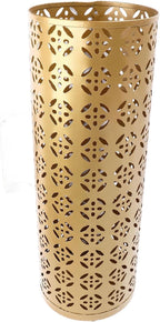Zerodis Large Round Hollow Design Metal Umbrella Holder, Stylish Gold Finish Steel Umbrella Stand for Entryway, Home Office, and Outdoor Use (L)