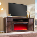 Modern Fireplace TV Stand with 36" LED Electric Fireplace for 80 inch TVs, 32" Tall Entertainment Center w/Drawers &Adjustable Shelves, Wood Media Console w/Curved Profile Design for Living Room,Brown