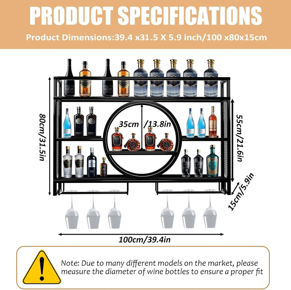 Wine Rack Wall Mounted with LED Light,Bar Liquor Shelf,Black,100*80*15 | Meta...