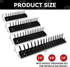 8PCS Socket Organizer Tray Set,SAE & Metric Socket Trays, 2PCS 1/4", 4PCS 3/8", 2PCS 1/2" Drive Deep and Shallow Socket Holders for Toolboxes (8pcs socket organizer）
