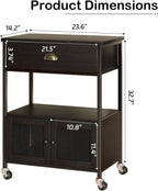 Catrimown Coffee Cart Station with Storage Drawer, Small Microwave Stand with Storage Cabinet, Coffee Stand Station, Rolling Island Cart for Living Room, Dining Room, Kitchen, Black