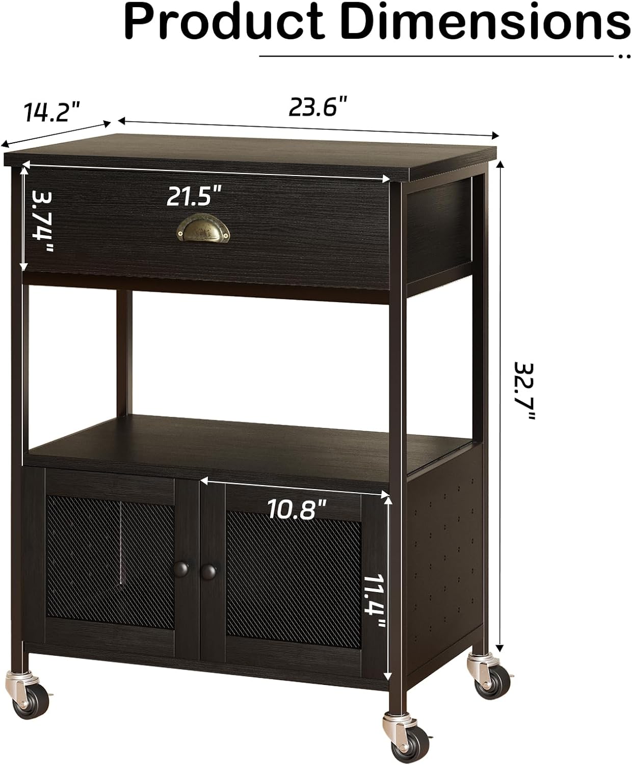 Catrimown Coffee Bar Cart Cabinet,3 Tier Coffee Station Table on Wheels,Coffee Cart with Storage for Home Kitchen, Liquor Buffet Sideboard Cabinet, Black