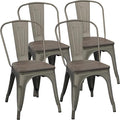 Yaheetech Metal Dining Chairs Set of 4, Industrial Stackable Kitchen Chairs with Wood Top Seat for Dining Room/Restaurant/Bistro/Patio, Indoor & Outdoor Use, Gun Metal