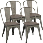 Yaheetech Metal Dining Chairs Set of 4, Industrial Stackable Kitchen Chairs with Wood Top Seat for Dining Room/Restaurant/Bistro/Patio, Indoor & Outdoor Use, Gun Metal