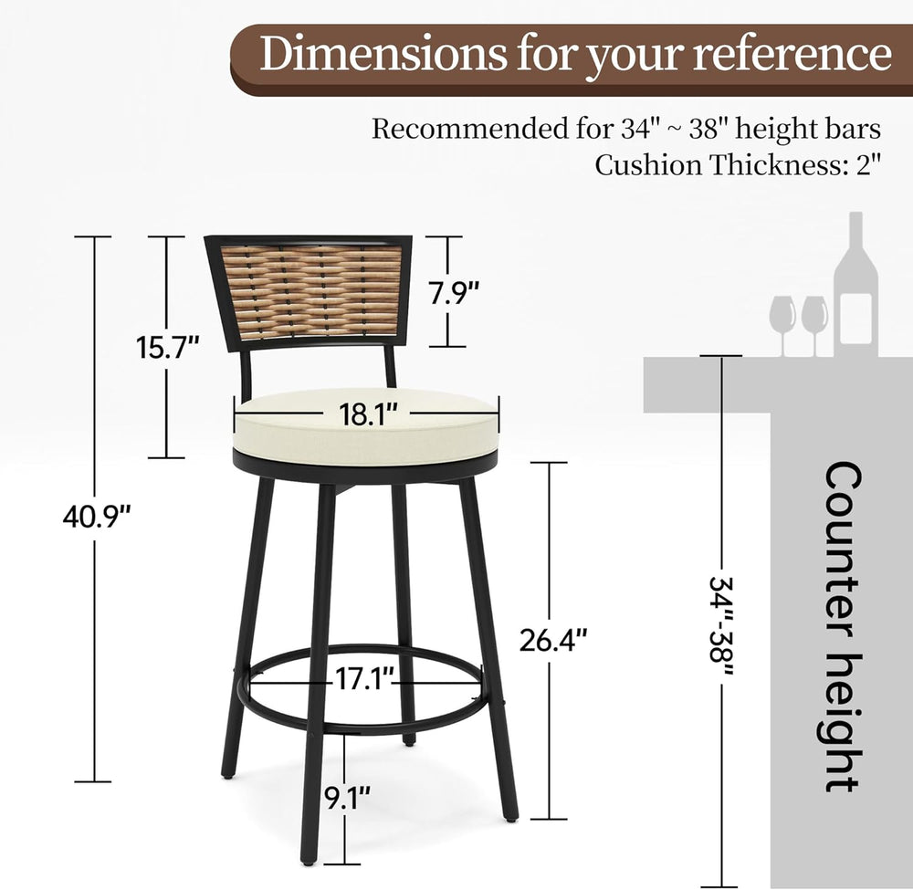 PIZZELLO Patio Swivel Bar Stools Set of 4, Outdoor Bar Height Chairs, Swivel ...