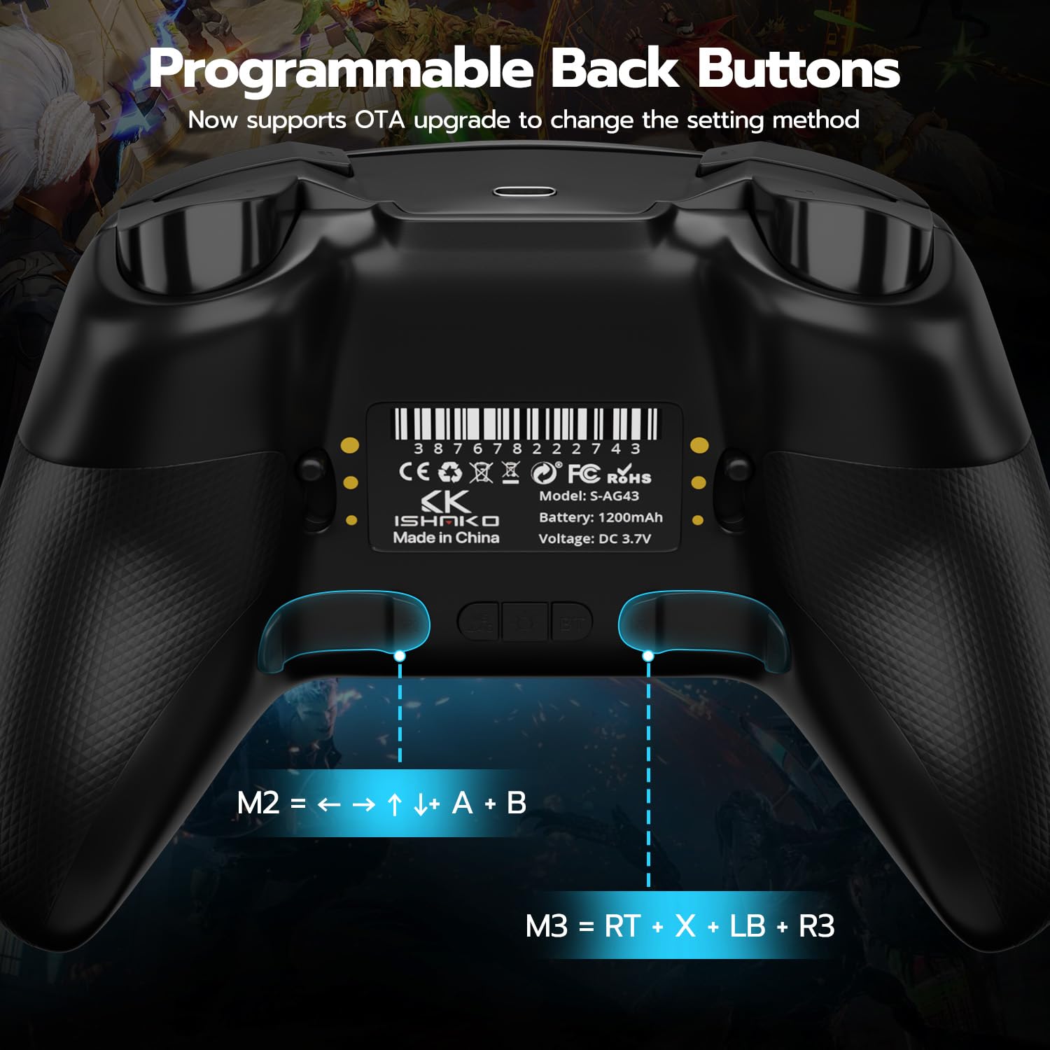 ISHAKO PC Gaming Controller - Wireless/Bluetooth Controller with 1200mAh Battery, 4-Back Buttons, Hall Effect Joysticks&Triggers, Work for Windows PC, Steam, Luna, Tesla, Mac, Android and Switch - Black