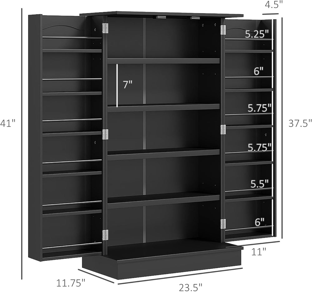 41" Black Kitchen Pantry Cabinet - Extra Storage, Double Doors, Adjustab...