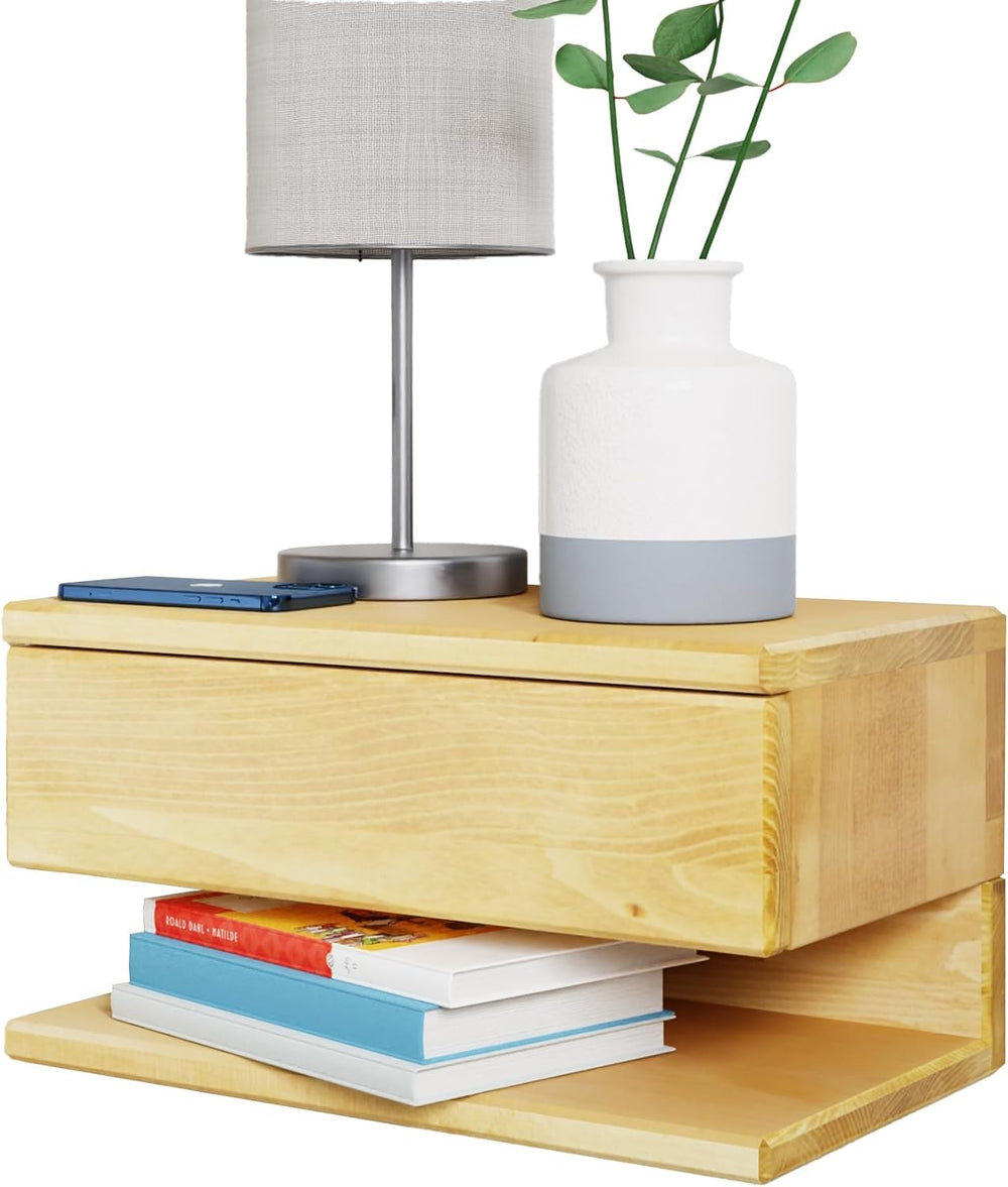 Floating Nightstand Side Accent or End Table with Storage Drawer, Wood Bedsid...