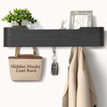 Coat Rack Wall Mount with Hidden Hooks Modern Key Holder Wood Entryway Hook with Shelf for Bedroom Kitchen Hallway Bathroom Designed for Hanging Coats Hats Bags Towels Dog Leashe(Black,5 Hooks)