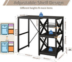 METYERRY Kitchen Bakers Rack with Power Outlet,Mini Fridge Cabinet with Mesh Basket, Mini Fridge and Microwave Table with Storage for Office,Kitchen,Living Room,Coffee Bar,Patio, Black