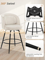 LUE BONA 26''H Swivel Bar Stools Set of 3, Counter Height Bar Stools with Backs, Lumbar Pillow and Black Metal Frames, Upholstered Modern Barstools for Kitchen Island, Linen Farbic, Linen Color