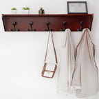 WEBI Wall Shelf with Hooks Underneath,35” Long Wall Mounted Coat Rack with Shelf,Entryway Coat Rack with 5 Triple Hooks for Hanging Coats,Jacket,Hallway,Bedroom,Mudroom,Cherry