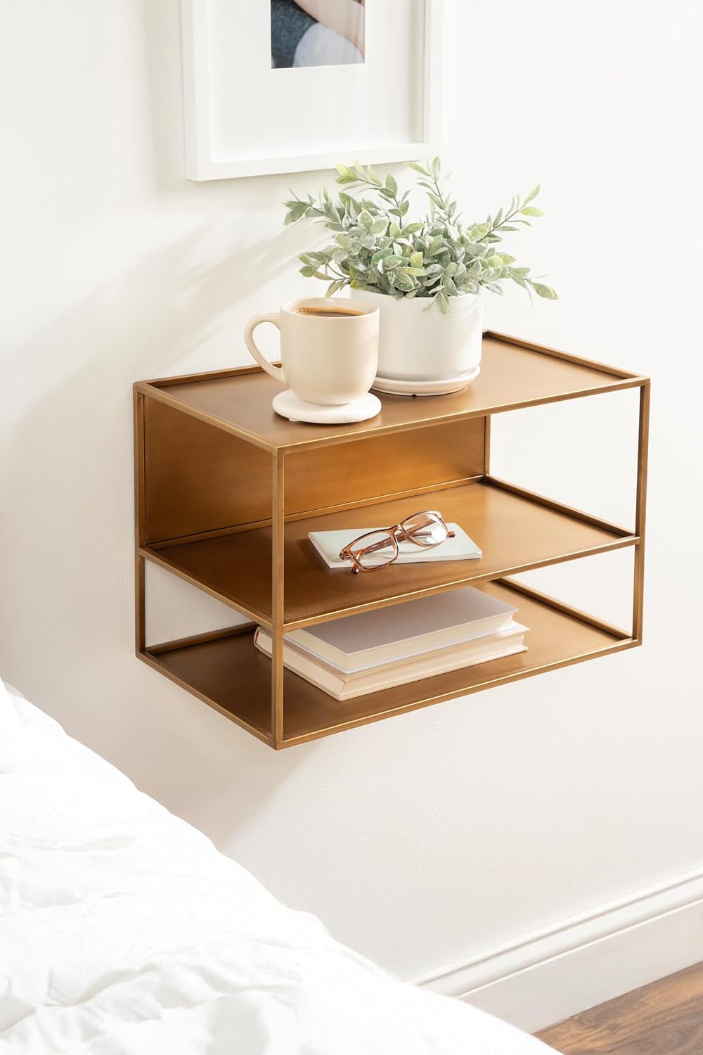 Kate and Laurel Nomi Modern Metal Floating Side Table with Storage, 18 x 10 x...