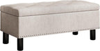 Furniliving 42" Ottoman with Storage, End of Bed Bench with Button-Tufted Large Upholstered Storage Ottoman Entryway Bench Storage Bench for Bedroom, Living Room, Linen, Beige