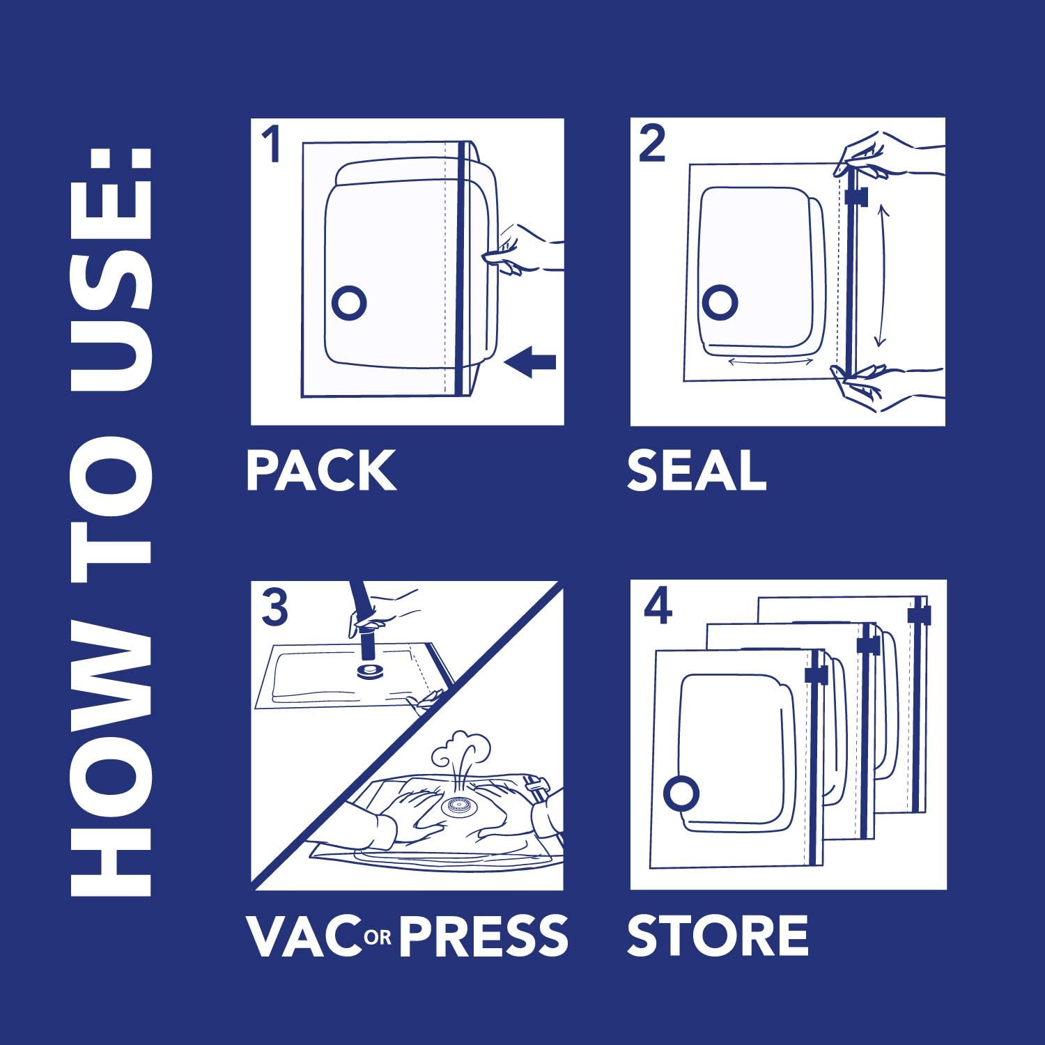 Hefty Shrink-Pak Vacuum Storage Bags – For Clothes, Pillows, Towels, Blankets & More – Space Saver Vacuum Suction Sealer Bags for Home or Travel – 4 Jumbo Cubes, 43.5 x 34 x 18 Inches