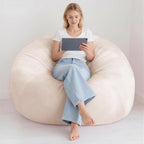 Homguava 4FT Bean Bag Chairs for Adults Teardrop BeanBag Chair Comfy Memory Foam Bean Bags Two-Tone Distressed Velvet&Corduroy Washable Cover for Living Room, Home (Corduroy, White)
