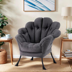 Lazy Chair for Living Room, Modern Floral Reading Chair, Dark Grey Accent Chairs, Comfortable Oversized Armchairs for Bedroom, Courtyard