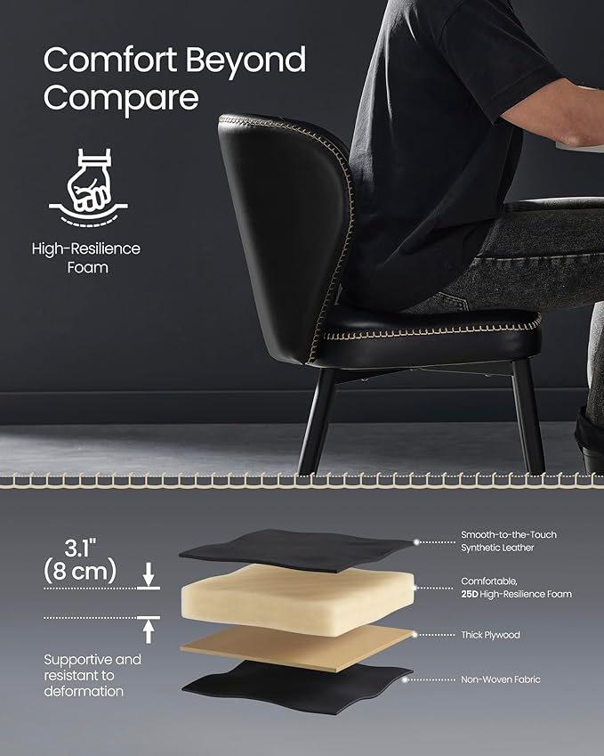 VASAGLE EKHO Collection - Dining Chairs Set of 6, Upholstered Kitchen Chairs, Comfortable Seat, Synthetic Leather with Stitching, Mid-Century Modern, Easy Assembly, Living Room Lounge, Ink Black
