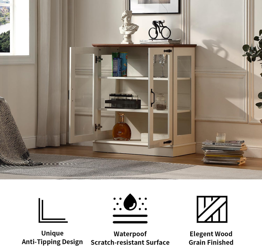 FOREST GRAVITY 31.5'' Small Display Buffet Cabinet with LED and Glass...