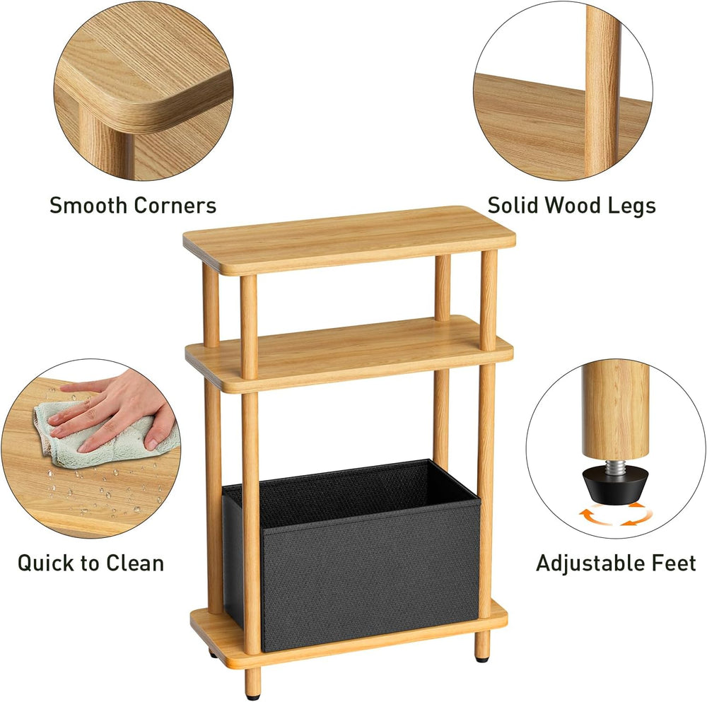THUMEYE Narrow Side Table with Fabric Basket, 7" Wide, 3 Tier Skinny End...