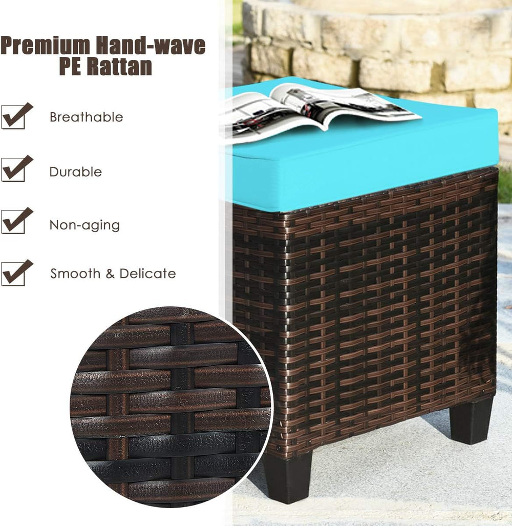 HAPPYGRILL 2pcs Patio Ottoman Set Outdoor Rattan Wicker Ottoman Seat with Rem...