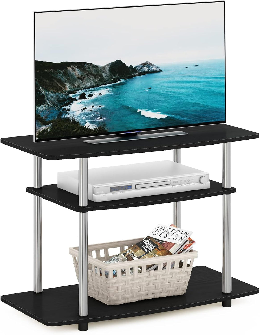 Furinno Turn-N-Tube TV Stand, 3-Tier Toolless Assembly Entertainment Center w...