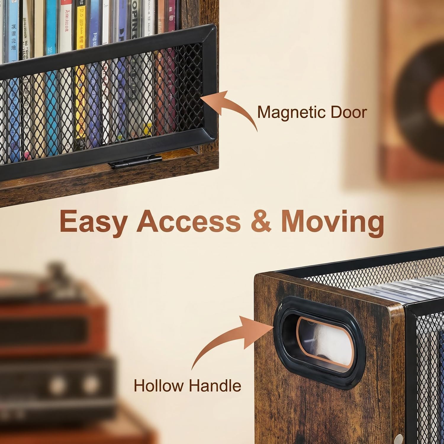 CD Storage Rack with Magnetic Door 2 Pack - Holds 76 Full Case CDs, Multi-Tier Desktop & Closet Display Stand for Video Games, Papers, Cards