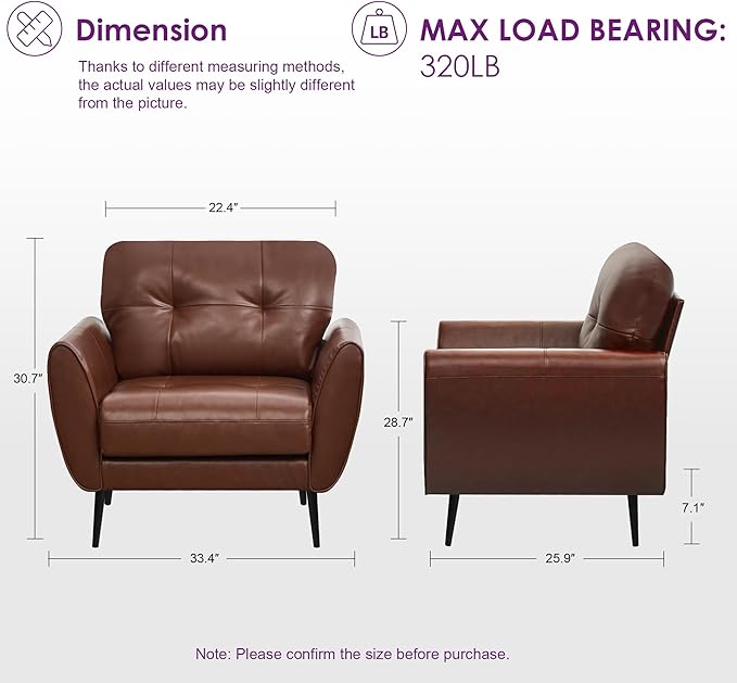 TYBOATLE Sofa Couch 61" Small Loveseat Couches for Living Room Leather Couch Mid Century Modern Tufted Mini Sofa Comfy Office 2 Seat Settee Love Seat Bedroom (2, Brown)