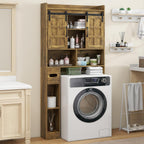 Over The Toilet Storage Cabinet, Farmhouse Storage Cabinet Over Toilet with Sliding Doors，Home Space-Saving Toilet Rack, for Bathroom, Restroom, Laundry. Brown