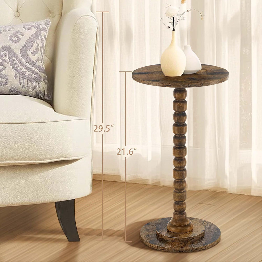 Round Side Table, Small End/Drink Table for Small Spaces, Modern Accent Tables with Solid Wood Leg for Bedroom, Living Room, Corners and Office (Rustic Brown)