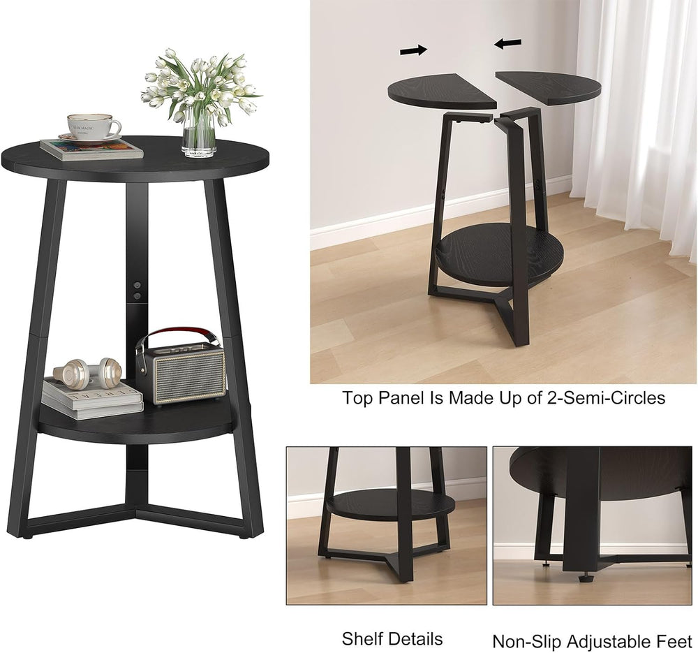 sthmec Small Round End Table, 2 Tier Side Table with Storage Shlef,Coffee Tab...