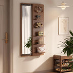 KungFuWood Full Length Mirror with Shelf and Hooks,Entry Way Mirrors for Wall,Wall Mirror with Shelf,Wall Mirror with Storage Multifunctional Design Panel,Living Room