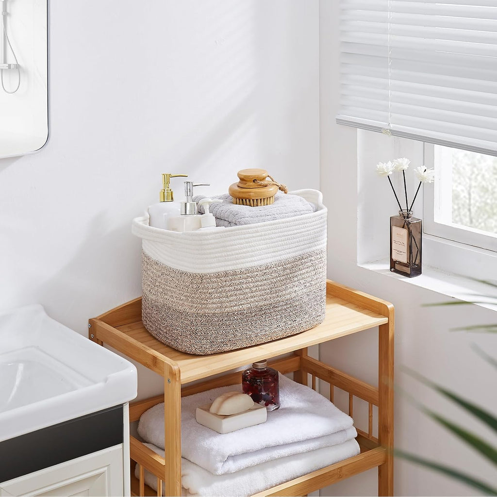 OIAHOMY Woven Storage Basket, Cotton Rope Baskets for Toys,Towel, Clothes, Used to Bathroom,Living Room,Nursery,Bedroom, 16"x12"x10"- Pack of 3, Gradient Yellow