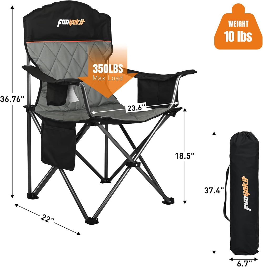 Padded Camping Chair with Sturdy Armrests, Heavy Duty Folding Chair for Adult...